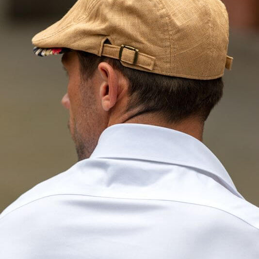 Mens Flat Cap in Caramel Linen FC15 - 5 - ENVI