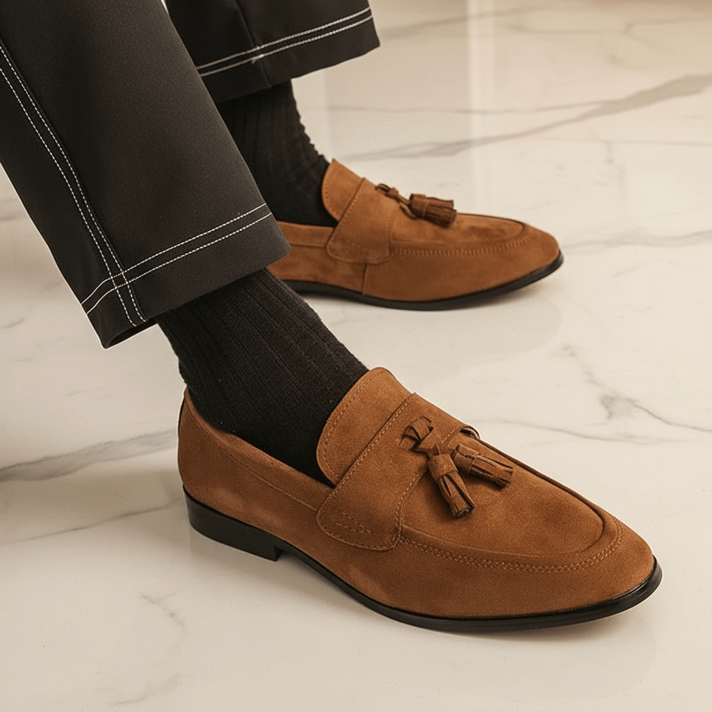 The Crown Tassel Suede Loafers - Crown & Envy
