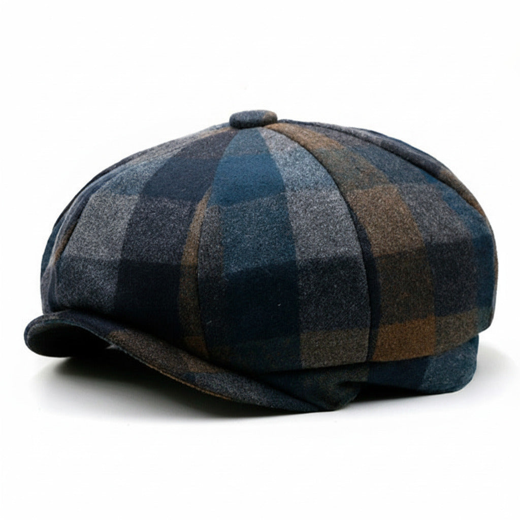 Plaid patterned cap on a white background