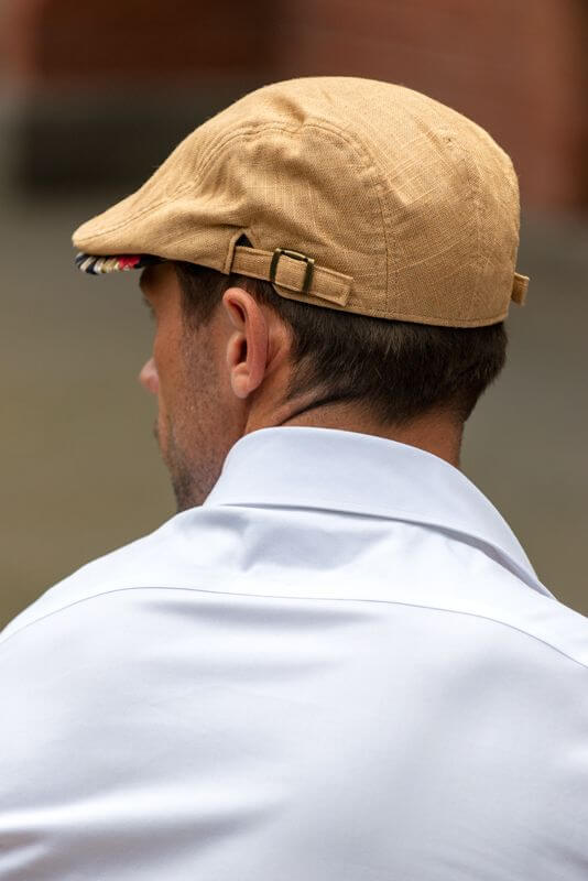 Mens Flat Cap in Caramel Linen FC15 - 5 - ENVI