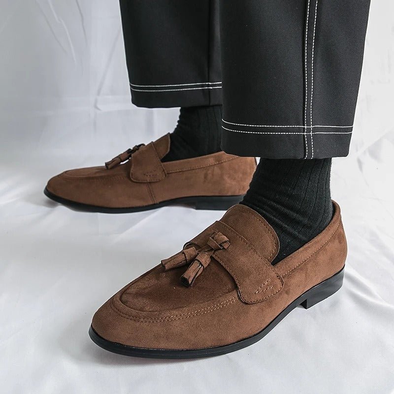The Crown Tassel Suede Loafers - Crown & Envy