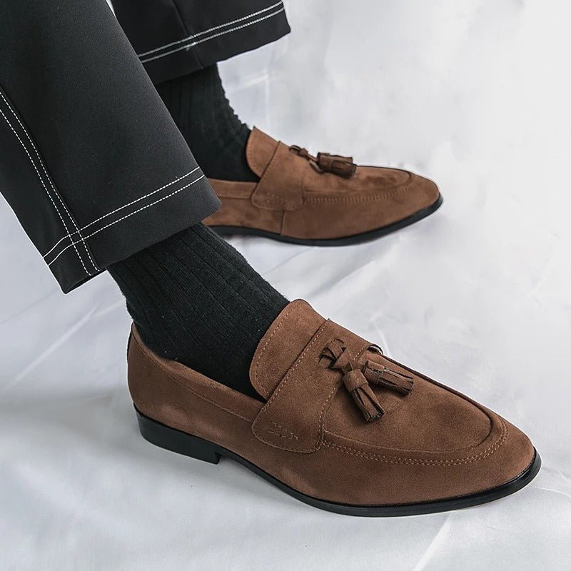 The Crown Tassel Suede Loafers - Crown & Envy